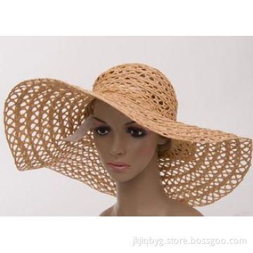 15cm Hollow Out Braid Raffia Sun Hats For Leisure , Natural
